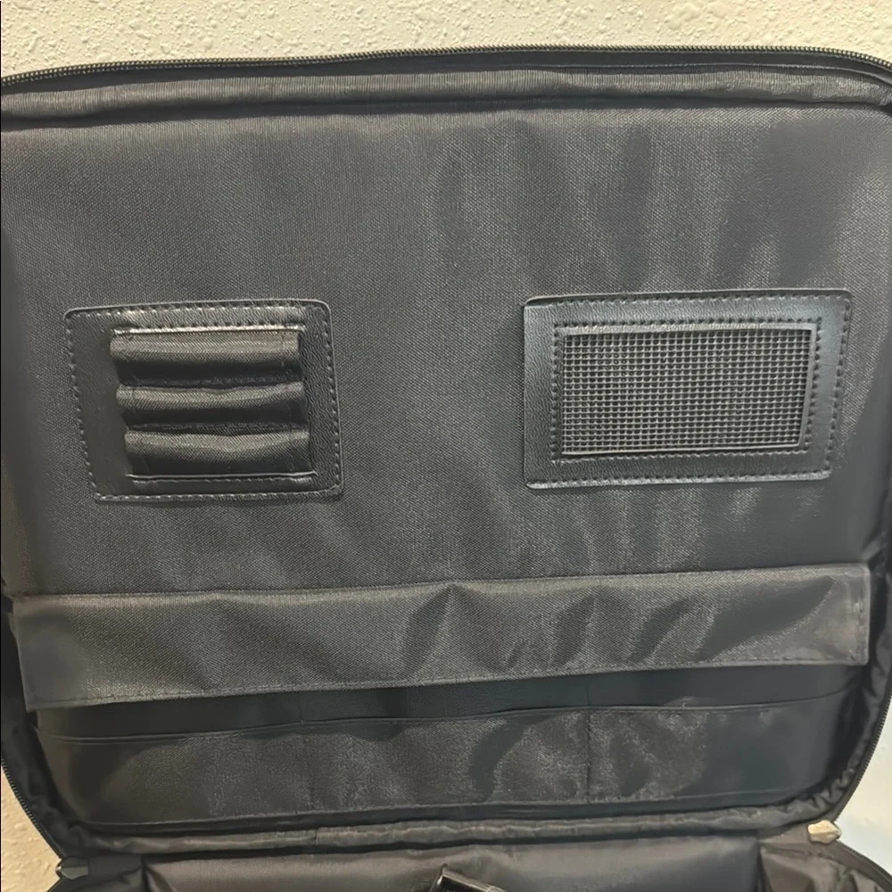 Black Leather Laptop Bag with Sturdy Handle and Flap Closure